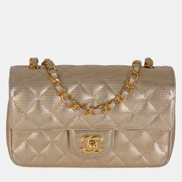 Chanel Gold Metallic Lambskin Perforated Mini Rectangular Flap Bag 1187216