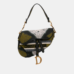 Christian Dior Green Canvas Embroidered Tie Dye Saddle Bag 1187007