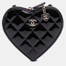 Chanel Black Quilted Patent Calfskin CC Heart Clutch With Chain 1187016