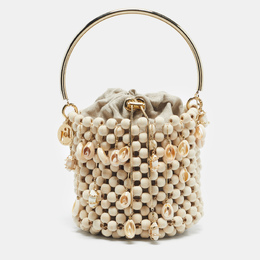 Rosantica Beige Beaded Wood Shell Embellished Pochette Bag 1187132