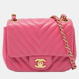 Chanel Mini Flap Chevron Pink Lambskin Shoulder Bag 1188168