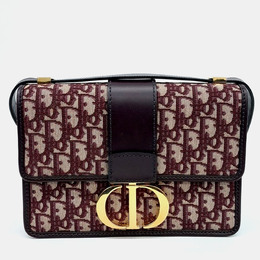Christian Dior Beige Burgundy Canvas Oblique 30 Montaigne Bag 1187509