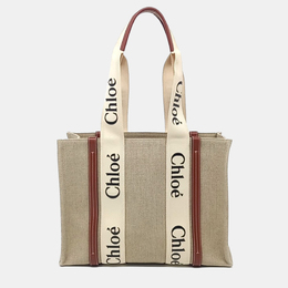 Chloe Beige Linen Woody Bag Medium 1187328