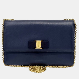 Salvatore Ferragamo Navy Blue Leather Genie Crossbody Bag 1187393