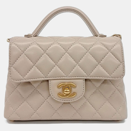 Chanel Beige Leather Small Top Handle Flap Bag 1187345