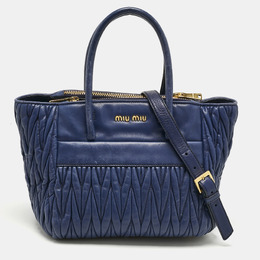 Miu Miu Blue Matelassé Leather Double Zip Tote 1187619