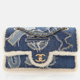 Chanel Egyptian Hieroglyph Classic Flap Medium Blue Denim Shoulder Bag 1184768