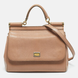 Dolce & Gabbana Beige Lizard Embossed Leather Medium Miss Sicily Top Handle Bag 1189273