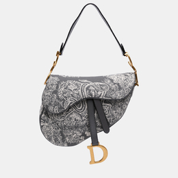 Christian Dior Grey Canvas Reverse Embroidered Toile De Jouy Saddle Bag 1188437