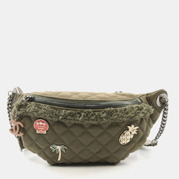 Chanel Matelasse Khaki Canvas Leather Waist Bag 1188165