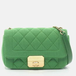 Chanel Matelasse Green Cotton Jersey Leather Single Flap Shoulder Bag 1188190