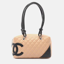 Chanel Cambon Line Beige Black Leather Bowling Shoulder Bag 1188214