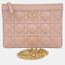 Christian Dior Pink Leather Caro Chain Zipper Pouch and Crossbody Bag 1187405