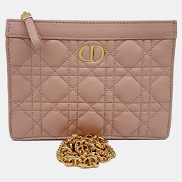Christian Dior Pink Leather Caro Chain Zipper Pouch and Crossbody Bag 1187413