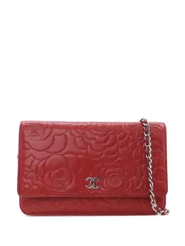 Chanel 2014-2015 Embossed Lambskin Camellia Wallet On Chain crossbody bag 31433871