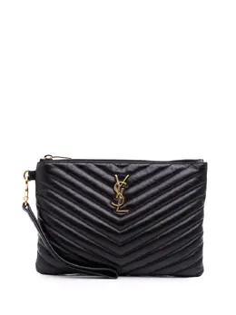 Saint Laurent 2018 Matelasse Chevron Leather Monogram Zip A5 Wristlet Pouch clutch bag 31433964