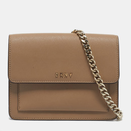 DKNY Beige Leather Flap Chain Crossbody Bag 1190081