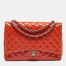 Chanel Orange Patent Leather Maxi Classic Double Flap Bag 1190090