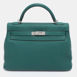 Hermes Vert Verone Clemence Leather Palladium Finish Kelly Retourne 32 Bag 1189801