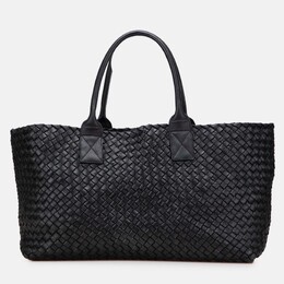 Bottega Veneta Black Medium Lambskin Intreccio Cabat Tote 1189174