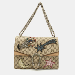 Gucci Beige GG Supreme Canvas and Suede Medium Crystals Embellished Dionysus Shoulder Bag 1187889