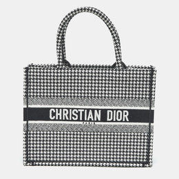 Christian Dior Black/White Houndstooth Embroidered Canvas Medium Book Tote 1187277