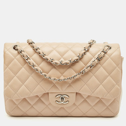 Chanel Light Beige Quilted Caviar Leather Jumbo Classic Double Flap Bag 1187160