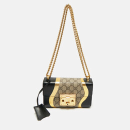 Gucci Black/Gold GG Supreme Canvas and Leather Small Padlock Shoulder Bag 1186090
