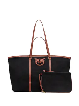 Pinko medium logo-patch leather-trimmed tote bag 31144284