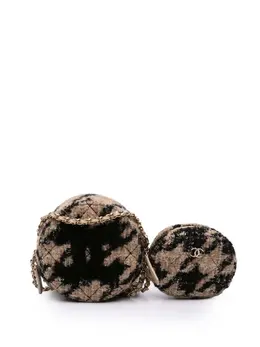 Chanel 2019 CC Quilted Tweed and Shearling Round Clutch With Chain crossbody bag 31454496