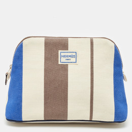 Hermes Rayures Rocabar Stripe Canvas Bolide Medium Travel Pouch Bag 1185647