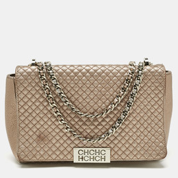 CH Carolina Herrera Rose Gold Quilted Leather Chain Flap Bag 1190441
