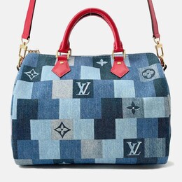 Louis Vuitton Speedy Bandouliere 30 Blue Red Monogram Denim Boston Bag 1190238