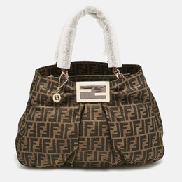 Fendi Tobacco/Purple Zucca Canvas and Patent Leather Large Mia Shoulder Bag 1190621