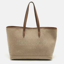 Jimmy Choo Beige/Brown Felt and Leather Logo Tote 1190466