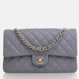 Chanel Classic Double Flap Bag Medium Grey Caviar Leather Shoulder Bag 1189592