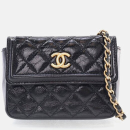 Chanel Mini Black Shiny Aged Calfskin Waist Bag 1189573