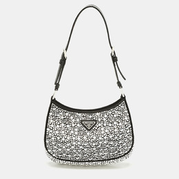 Prada Black Satin Crystal Embellished Cleo Shoulder Bag 1190083