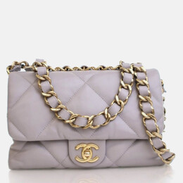 Chanel Small Grey Lambskin Chain Top Handle Flap Bag 1189588