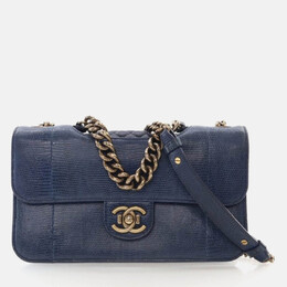 Chanel Perfect Edge Flap Bag Medium Blue Lizard Shoulder Bag 1189587
