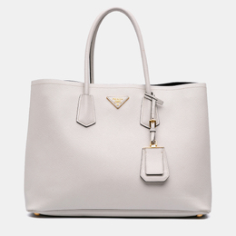 Prada White Large Saffiano Cuir Double Satchel 1189399