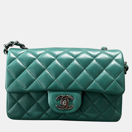 Chanel Classic Flap Mini Green Lambskin Leather Shoulder Bag 1188501