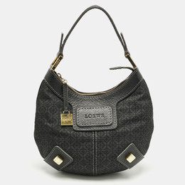 Loewe Black Logo Jacquard Fabric and Leather Hobo 1188422