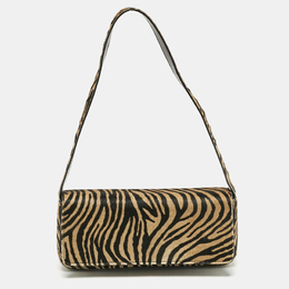 Escada Brown/Black Zebra Print Calfhair Flap Shoulder Bag 1188677