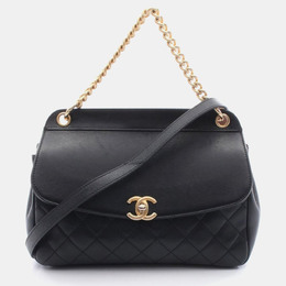 Chanel Curved Flap Black Leather Shoulder Bag 1188147