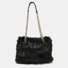 CH Carolina Herrera Black Fox Fur and Leather Chain Tote 1187114