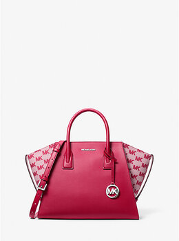 Большая кожаная жаккардовая сумка Avril с логотипом Michael Kors, красный 35s5s4vs3l | dk raspberry