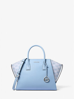Большая кожаная жаккардовая сумка Avril с логотипом Michael Kors, синий 35s5s4vs3l | light sky
