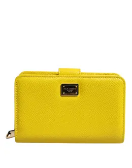 Dolce & Gabbana Yellow Leather Bifold Continental Clutch Wallet bag4711