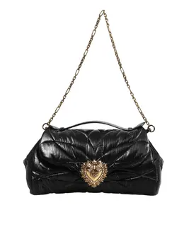 Dolce & Gabbana Black Quilted Nylon Devotion Satchel Chain Strap Bag bag4724
